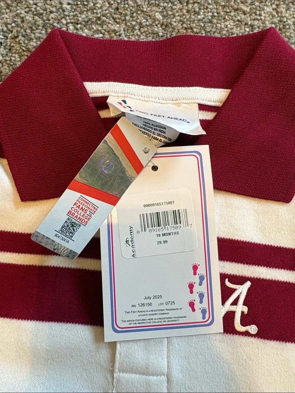 NWT Alabama Outfit, 18 month, Bodysuit in Maroon and Cream